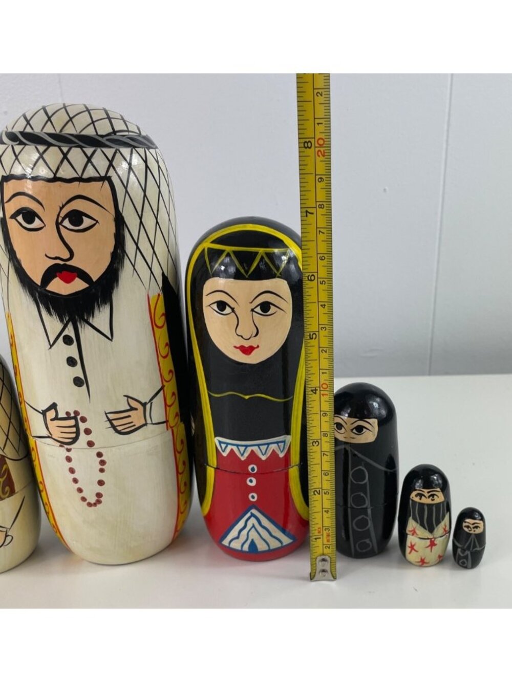 Hand-Painted Wooden Middle Eastern Themed Nesting Dolls Set Of 8 Made In India - Picture 14 of 15